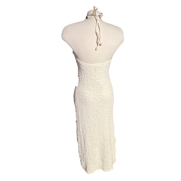 Lulus Meike Cream Textured Knit Beaded Halter Midi Dress Sz Large Womens Cream - Picture 14 of 16